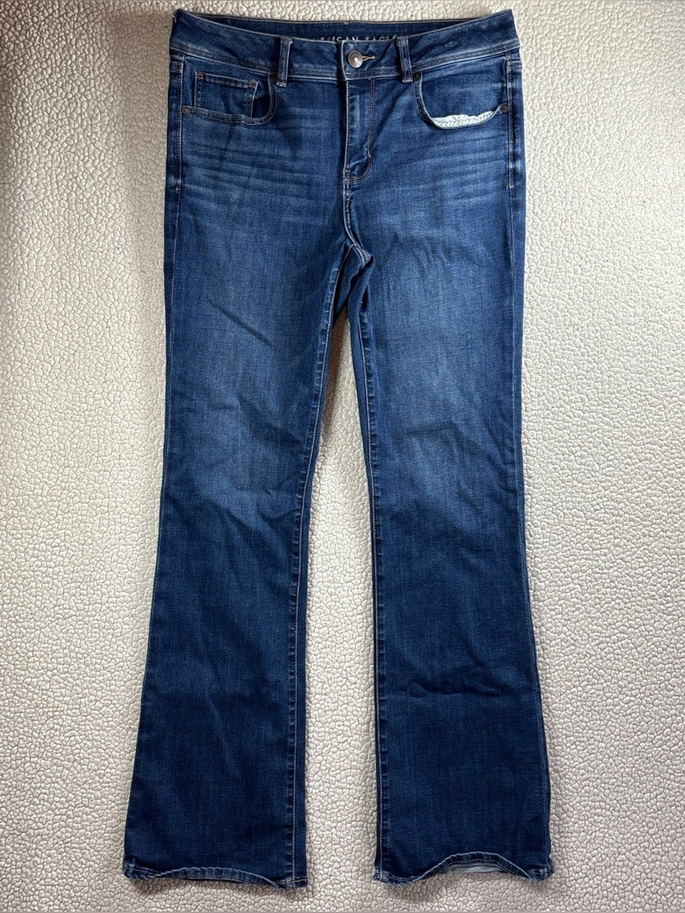 American Eagle Next Level Stretch Kick Boot Women Size 12 Long Dark Wash Jeans